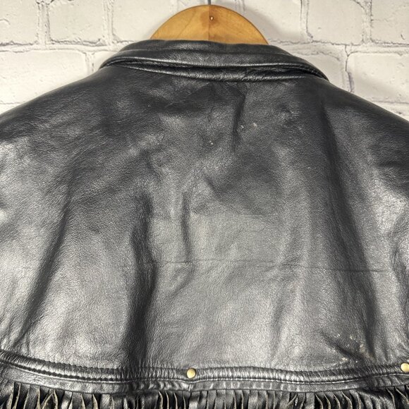 Vintage Wilsons Leather Jacket Womens Medium Black Fringe Western Cropped Biker - Picture 7 of 11